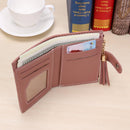 Folded Women Tassels PU Leather Handbag Hasp Small Wallet Purse(Bean Red)