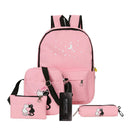4pcs Canvas Backpack, Casual School Bags Cute Printed Cat for Boys and Girls