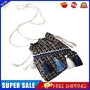Woolen Shoulder Bag Ethnic Woven Bucket Tassel Crossbody Handbag (Black)