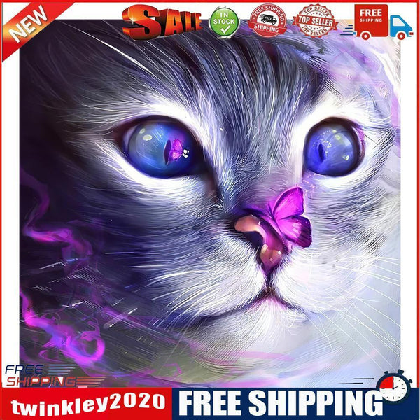 DIY Diamond Painting Purple Cat Full Round Drill Decor Art Picture for Home