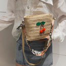 Knitting Crossbody Messenger Bags Women Straw Cherry Decor Shoulder Handbags