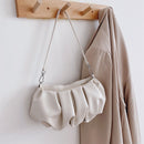 Portable Pleated Shoulder Clutch Bag Elegant Ladies Cloud Solid Leather Handbag