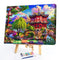 Oil Paint By Numbers Kit Building Backyard on Canvas DIY Wall Art Handicraft