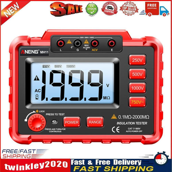 ANENG MH11 1999M Digital Insulation Resistance Tester Meter Megger (Red) Newly