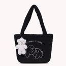 Portable Plush Shoulder Handbag Pendant Women Top-handle Bag (Black Sheep)