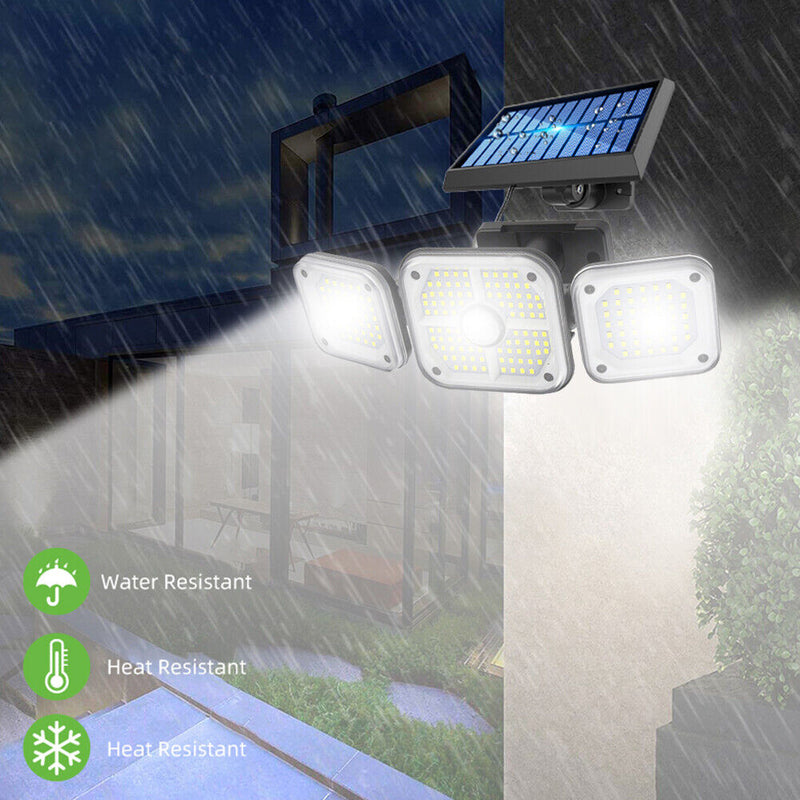 LED Wall-Mounted Solar 3 Head Motion Sensor Garden Outdoor Light (186LED) Newly
