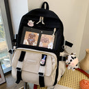 Women Cute Hit Color Backpack Student Canvas Knapsack with Pendant (Black) Newly