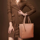 4pcs/Set Lichi Leather Tassels Women Tote Shoulder Clutch Bags (Light Brown