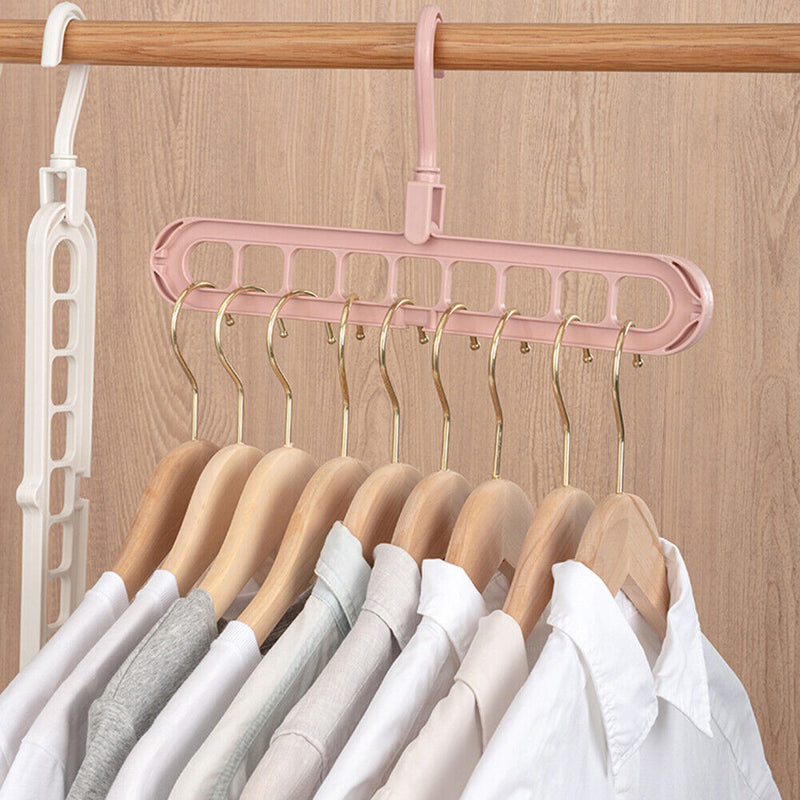 Clothes Wardrobe Hanger Hook Clothing Hanging Rack Shelf Organizer (Pink) Newly