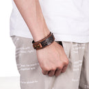 Wide Brown  Cuff Bracelet Leather Wristband Punk Snap Bracelet Wrap Bangle