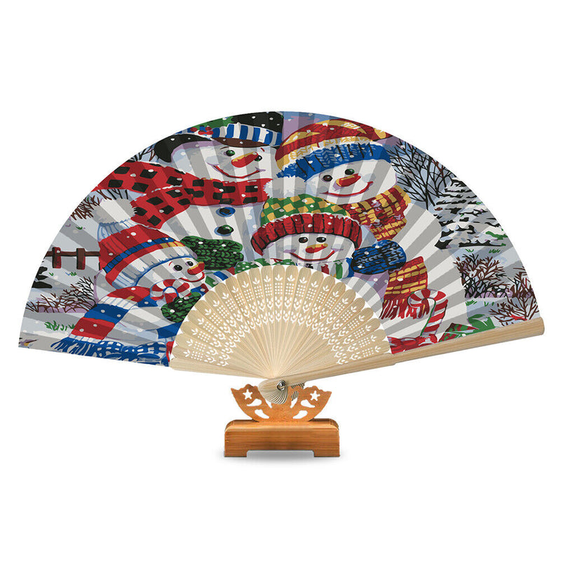 Hand Paint Oil Paint By Numbers DIY Christmas Snowman Drawing Handheld Fan Gift