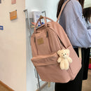 Casual School Bags Solid Color Simple Student Bookbags Bear Pendant for Shopping