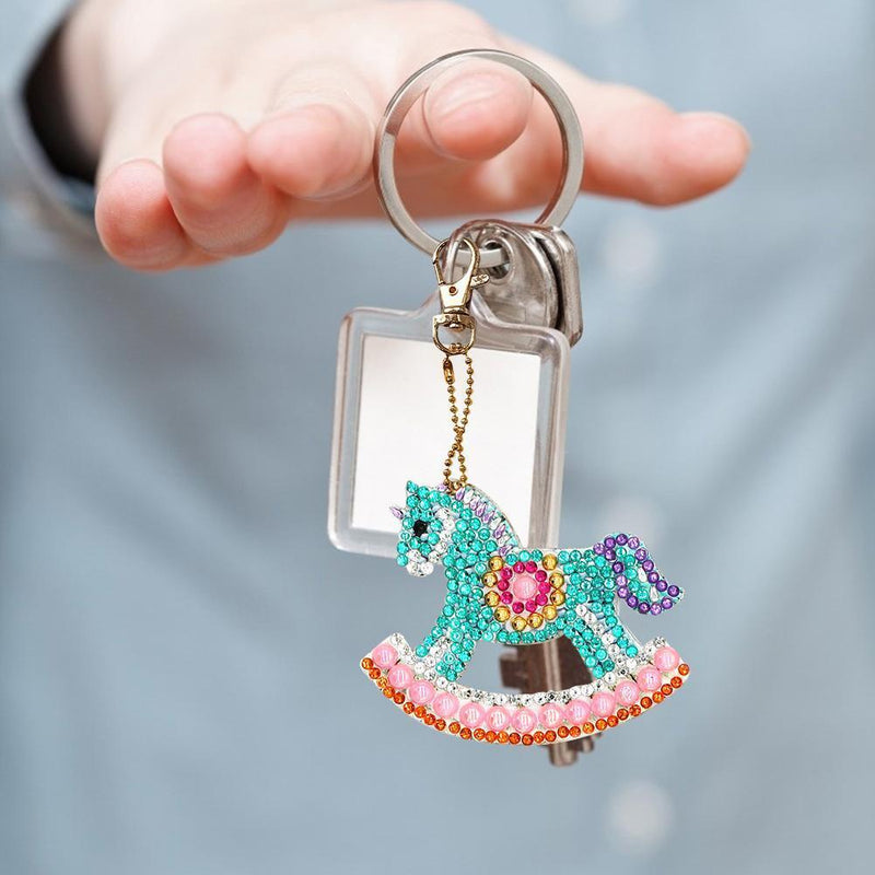 4pcs DIY Full Drill Special Shaped Diamond Painting Horse Candy Keychains Newly