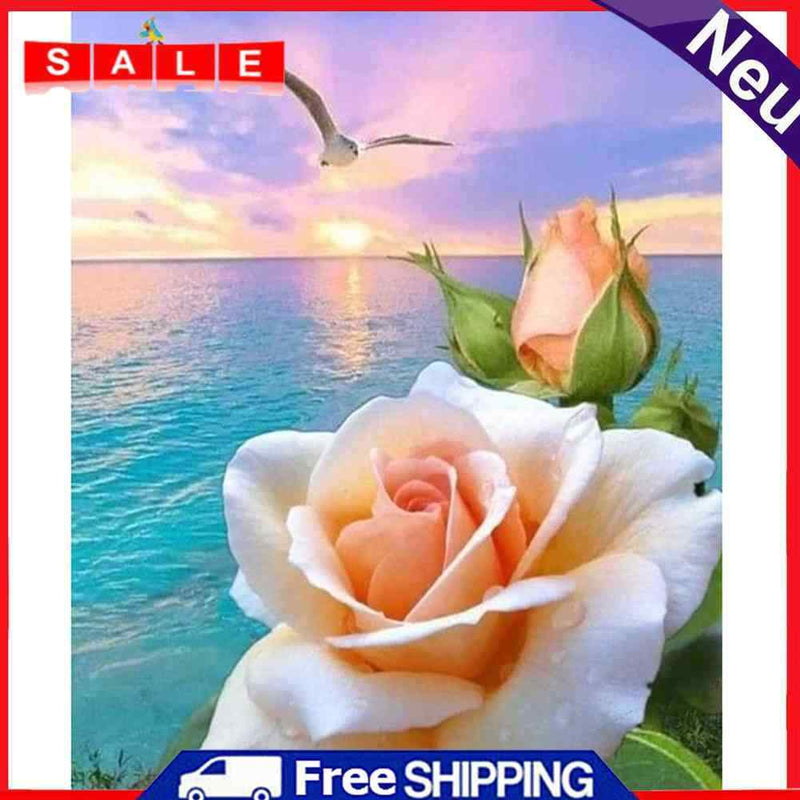 5D Drawing Picture Kit DIY Room Full Round Drill Flowers on Sea Diamond Painting