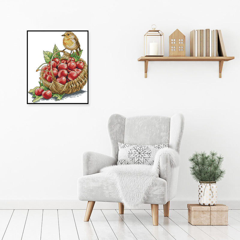 14CT Printed Partial Cross Stitch Handcraft Bird Cherry Artwork Wall Decor