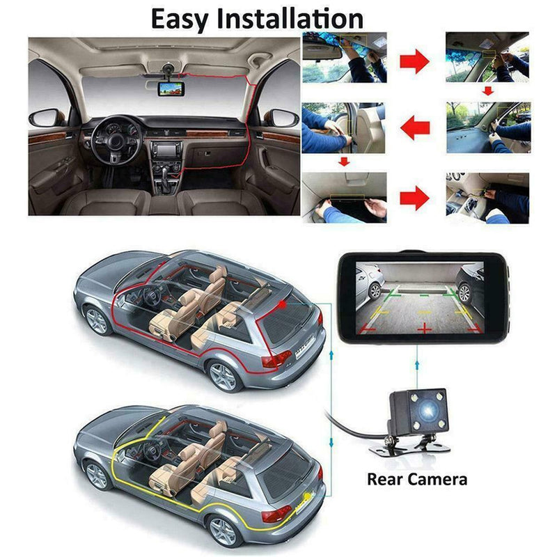 Car DVR 4Inch Screen Full HD 1080P Dual Lens Rear View Video Recorder Dash Q9L7