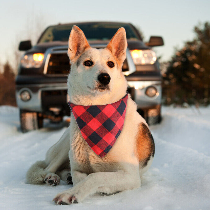 Pet Neckerchief Dog Plaid Triangle Scarf Collar Saliva Towel (Red Black) Newly