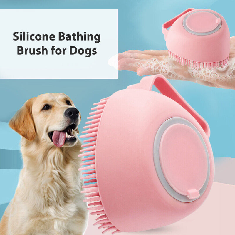 Dog Bath Brush Massage Gloves Silicone Comb Cat Shower Grooming (Pink)