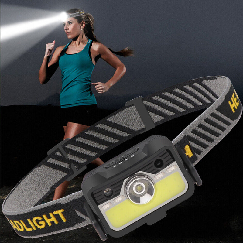 LED Sensor Headlight 6 Modes XPG+COB USB Head Torch Flashlight for Running Camp