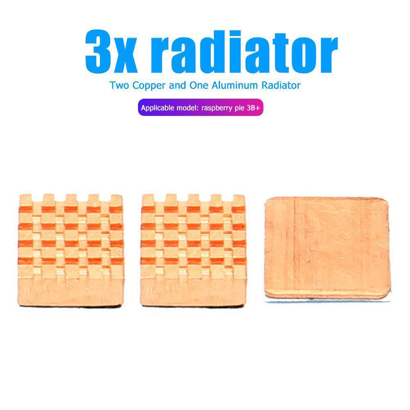 3pcs Copper Heatsinks Motherboard Memory Chip Cooling Fin Kit for RPi 3B+/3B/2B