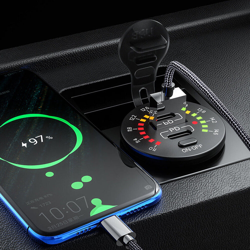 Car USB Charger Quick Charge 3.0 PD USB Type C Power Adapter with On/Off Switch