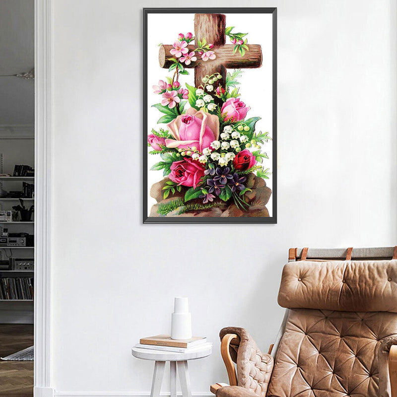Diamond Painting Kit Flower Cross Full Square Drill Rhinestone DIY Decorati