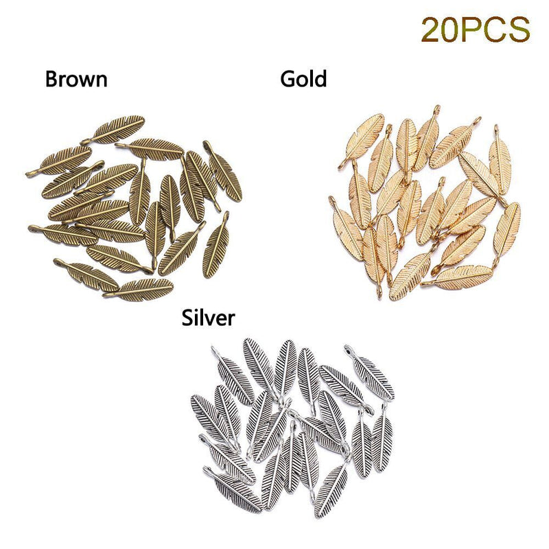 DIY Finding Jewelry Small Charm Bracelet Beads Feather Leaf Necklace Pendant