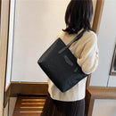 Simple Solid Handbags Women PU Linen Big Capacity Shoulder Bags Portable Totes