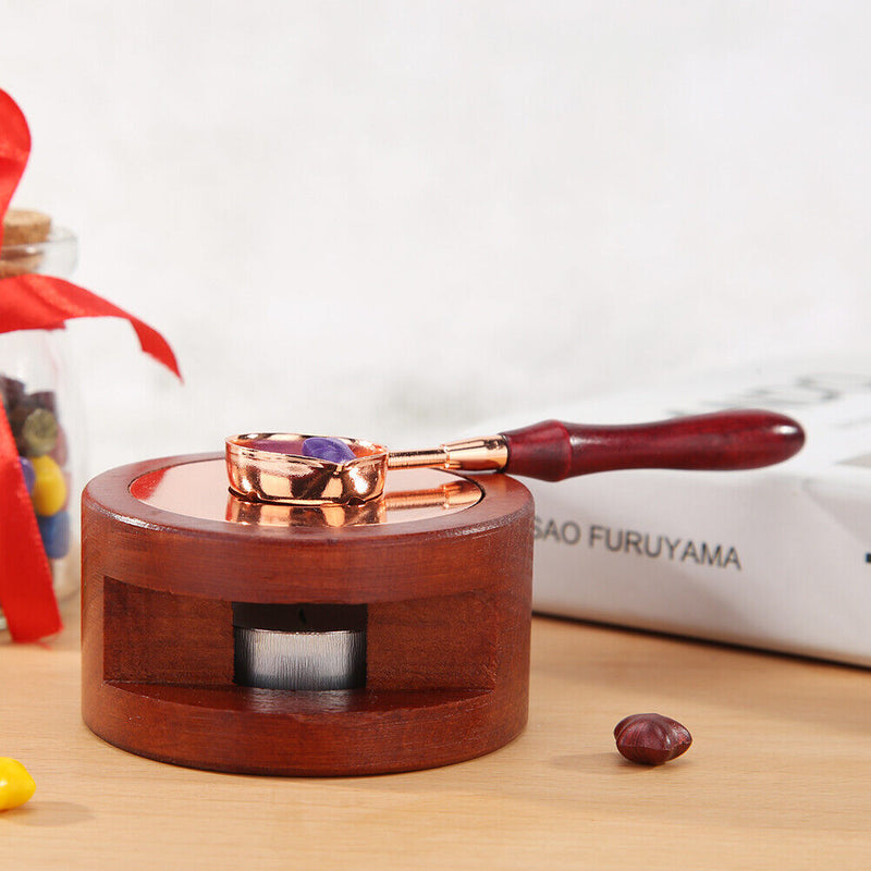 Retro Sealing Wax Furnace  Wood Frame Wax Sticks Melting Glue Stove Pot Newly