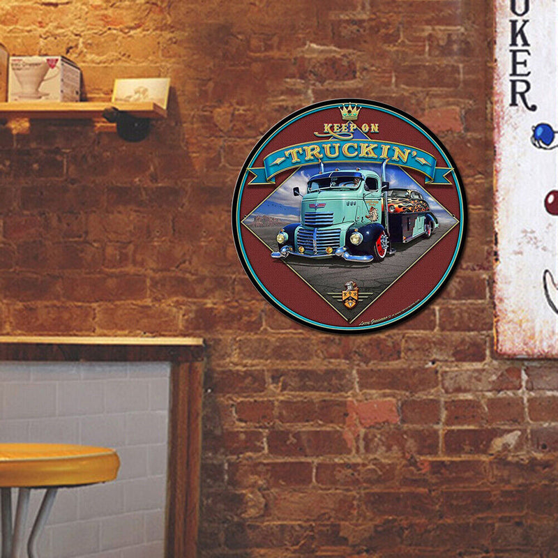 Round Truck Plate Metal Tin Sign for Bar Pub Club Garage Plate Wall Home Decor
