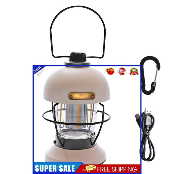 LED Camping Lantern Rechargeable Metal Grip Hanging Camping Lights (Beige)