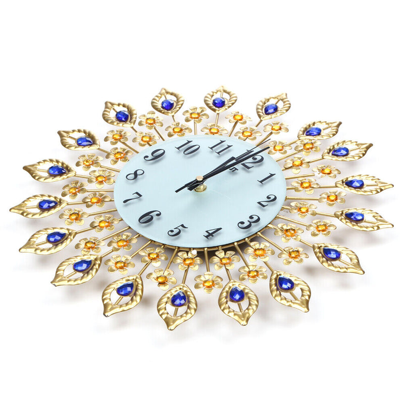 Large Wall Clock Luxury Peacock Diamond Wall Clocks Metal Living Room Digital Needle Wall