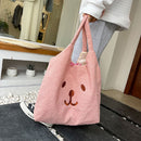 Women Lamb Hair Bear Print Messenger Handbags Autumn Winter Fluffy All-match Bag