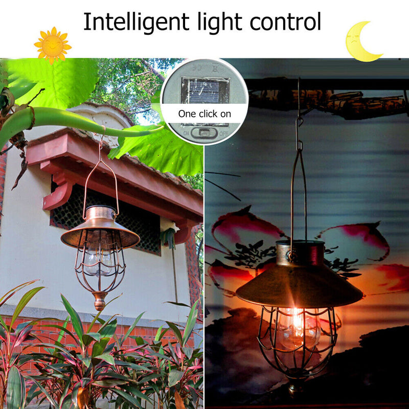 LED Lantern Metal Bronze Hollow Out Solar Charged Hanging Art Household Ornament