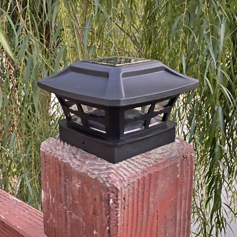 Solar Post Cap Lamp LED Waterproof Outdoor Deck Light Garden Decor (Black) Newly
