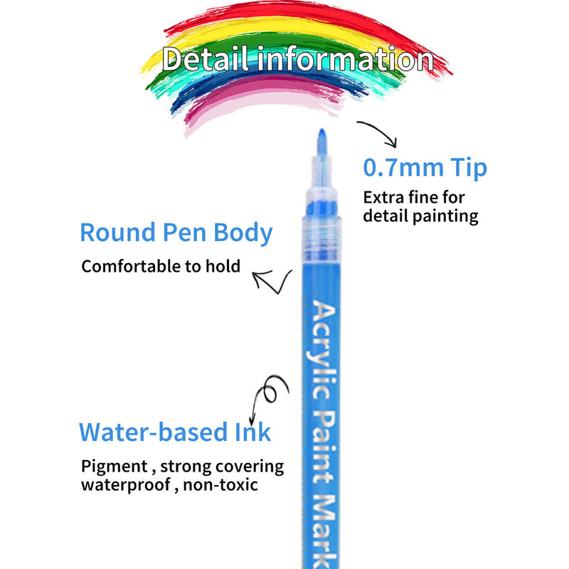 Acrylic Paint Pen 30 Colors Fine Point Tip Permanent Paint Marker Pen (0.7m