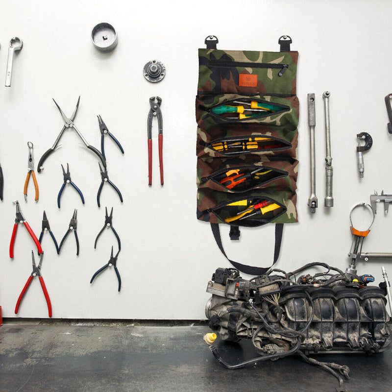 Roll Up Tool Storage Bag Outdoor Oxford Carrier Pouch (Forest Camouflage) Newly