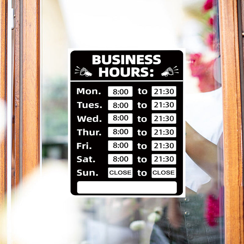 Business Hours Sign Hours of Operation Signs for Window / Door (Black) Newly