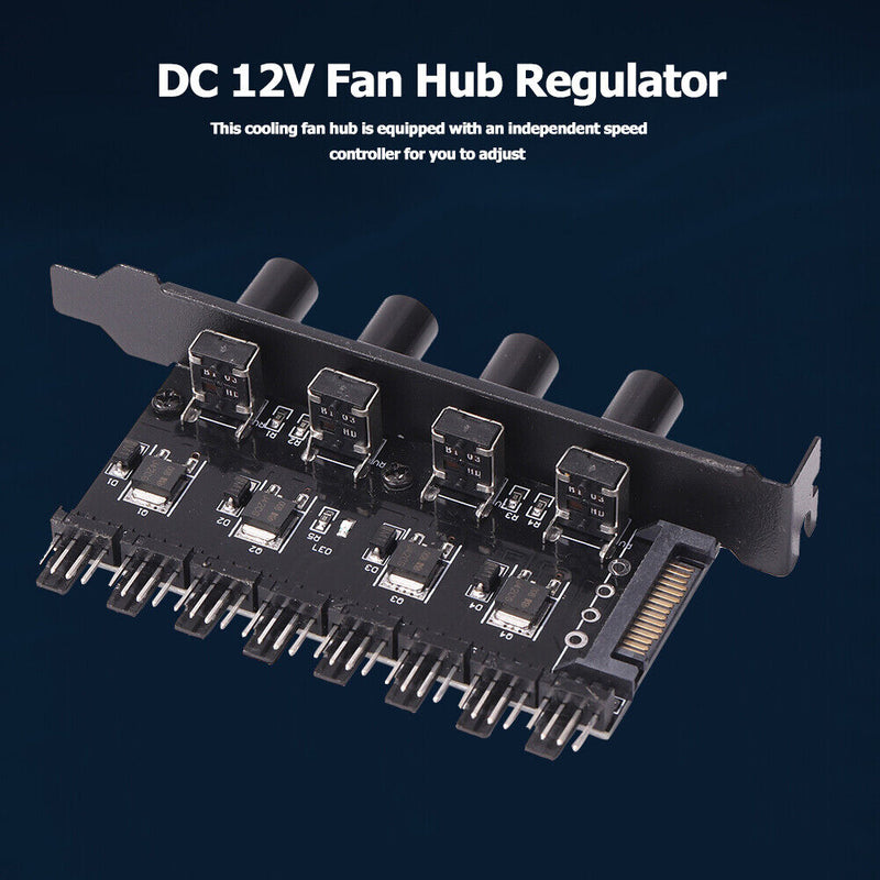 DC 12V Fan Hub Regulator 8 Way SATA/3Pin Speed Controller for PC Computer Case