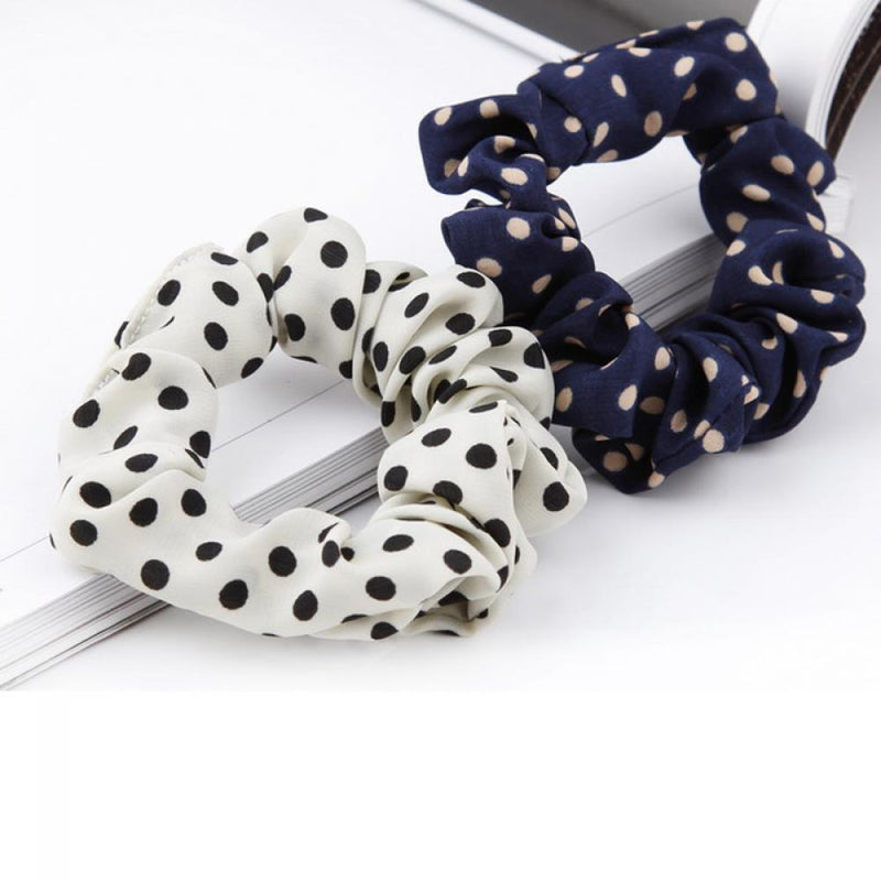 Women Fashion Girl Scrunchie Dot Print Hair Band Rope Ponytail Holder