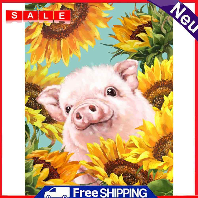 Full Drill Round Rhinestone Picture DIY 5D Mosaic Pig in Sunflower Painting Kit
