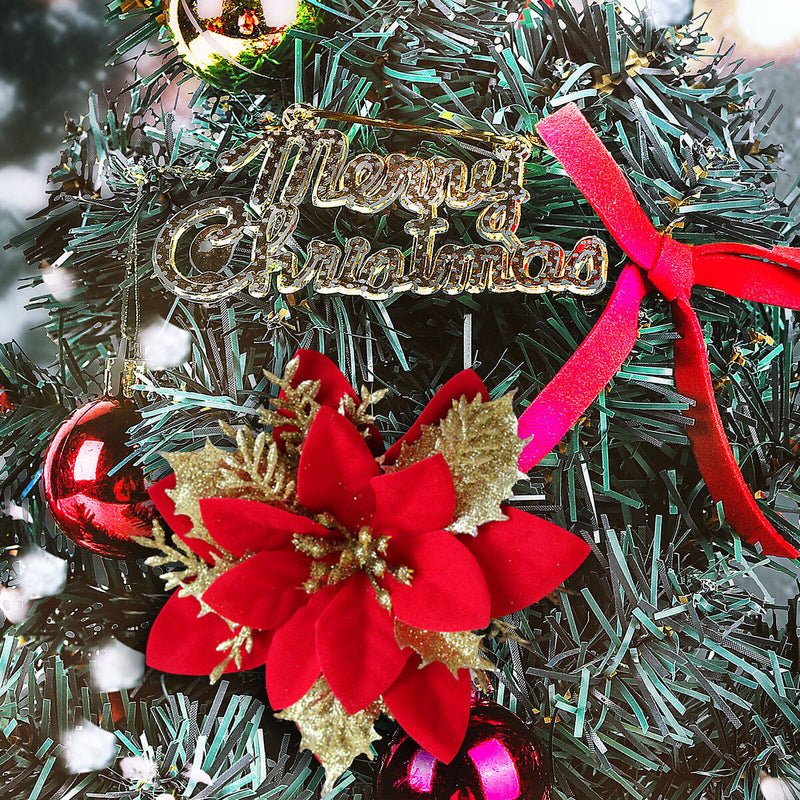Christmas Trees Decor Glitter Artificial Poinsettia Bush Wreath (Red) Newly