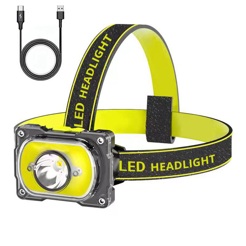 Portable COB LED Headlamp 4 Gears 600lm Outdoor Waterproof Warning Flashlight