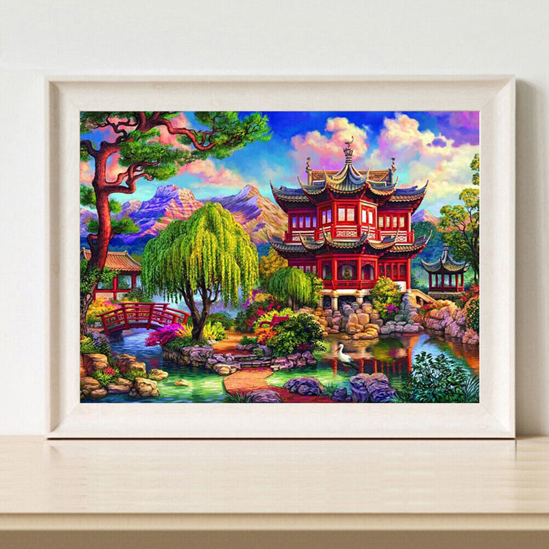 Handpainted DIY Building Backyard Oil Paint by Numbers Kit Pictures Craft G