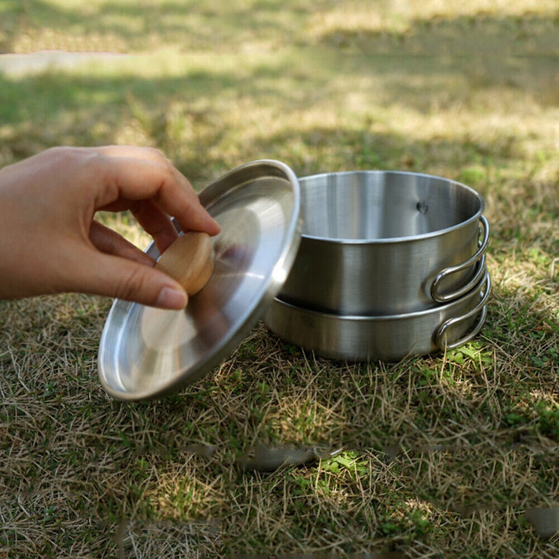Household Picnic Pot Set Soup Pots Foldable Handle Camp Cookware Stainless Steel