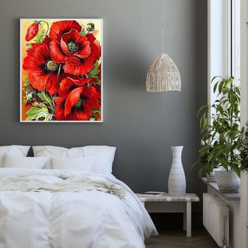 Oil Paint By Numbers Picture DIY Drawing Red Flower Acrylic Paint Decor Art