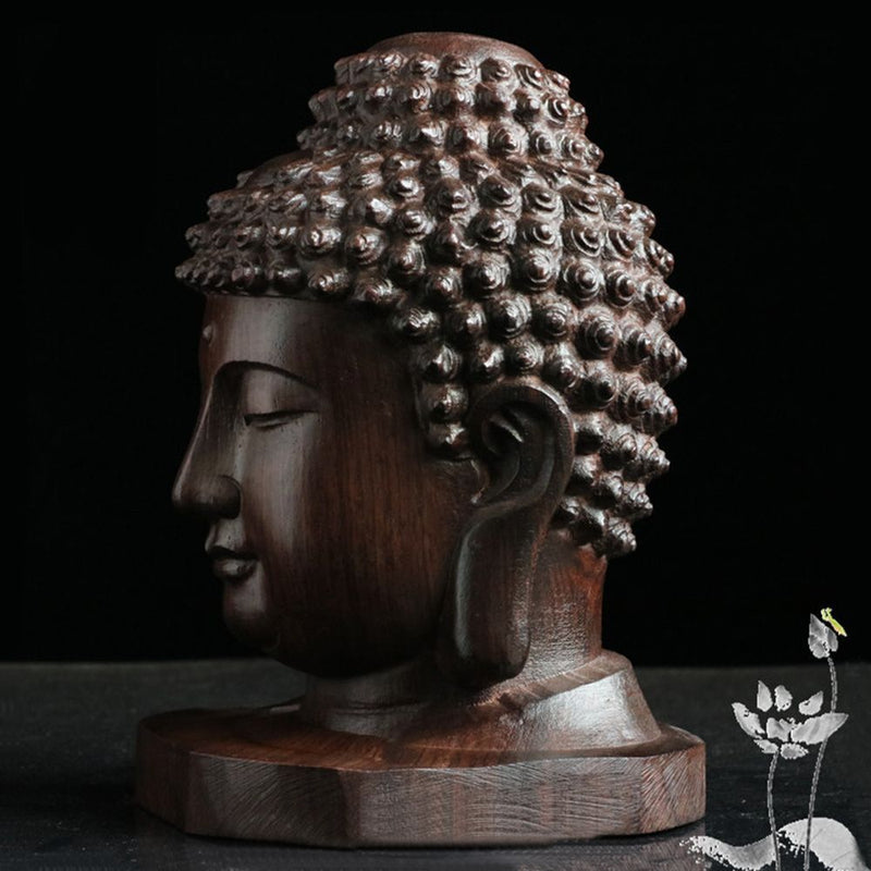 Decoration Sakyamuni Head Redwood Crafts Buddha Statue Tathagata Sculpture