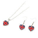 Heart-shape Necklace & Earrings Set Union Jack Jubilee Pendants Birthday V5G8