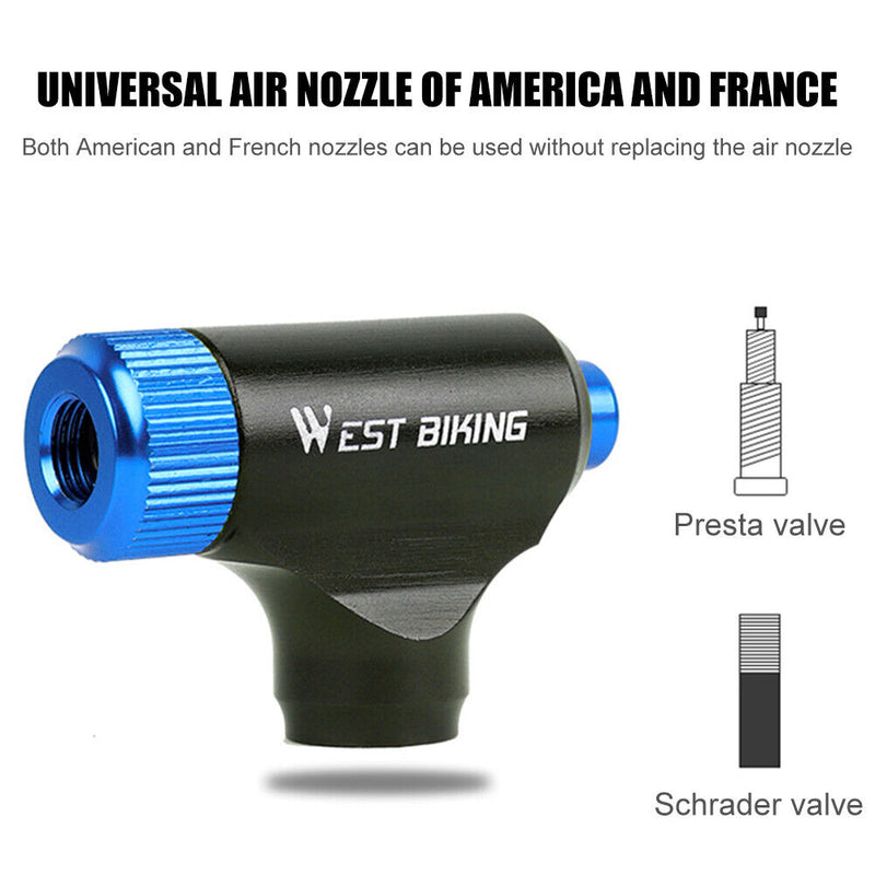 WEST BIKING CO2 Bike Tire Inflator Head for Presta Schrader Valve (Blue) Newly