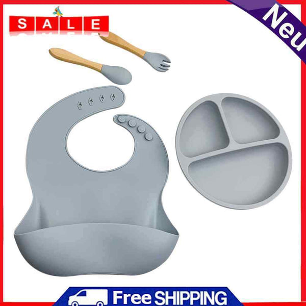 4pcs Silicone Food Plates Baby Feeding Food Accessories (Grey) Anti-Brief Set